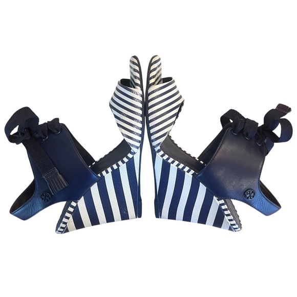 Tory Burch Maritime Stripe Wedge Sandals Women’s Size 7.5 - Picture 8 of 16